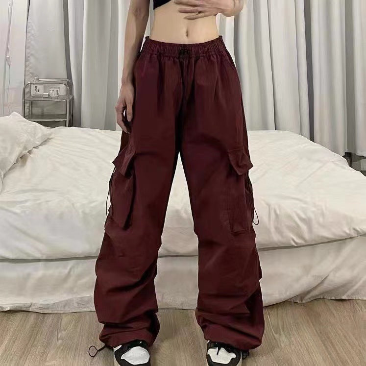 Fashion women's wear Overalls Women's 2024 Summer New American Parachute Pants High Waist Wide Leg Leisure Drawstring Sports Pants Fashion