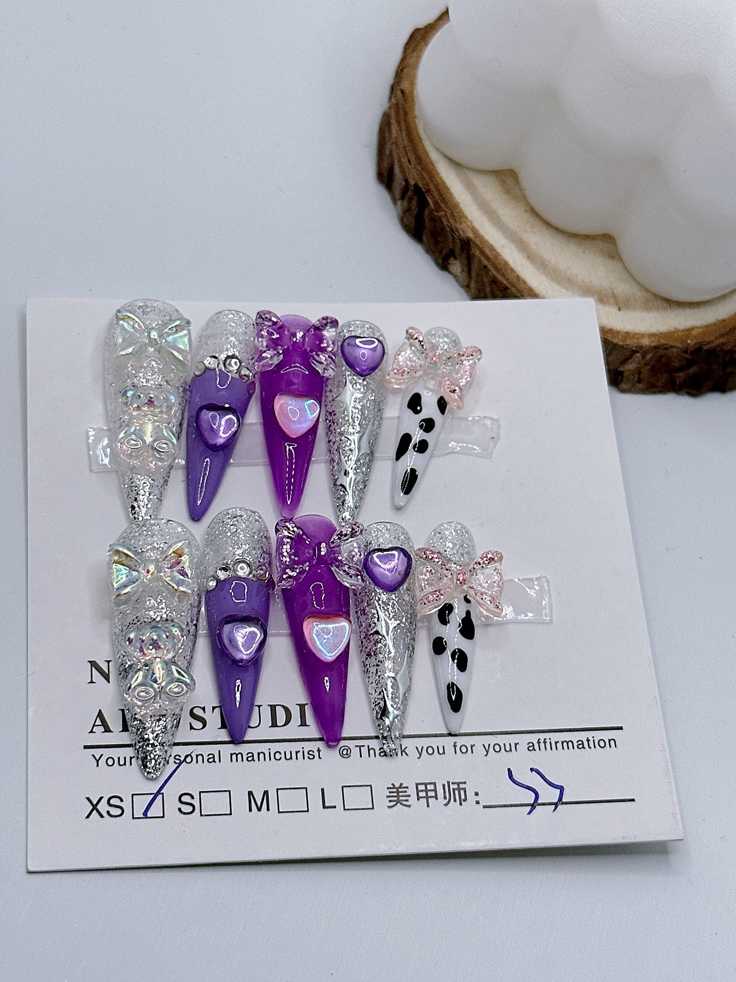 Handmade Wear Nail Ice Transparent Moisturizing Purple Girl Heart Japanese Sweet Nail Stickers Finished Product Wholesale