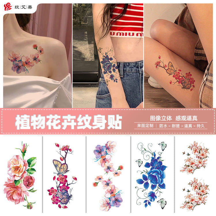 Free shipping Tattoo Waterproof Sweatproof Female Flower Tattoo Sticker Paper Plant Flower Party Sexy Rose Peony Plum Tattoo Sticker Tattoo