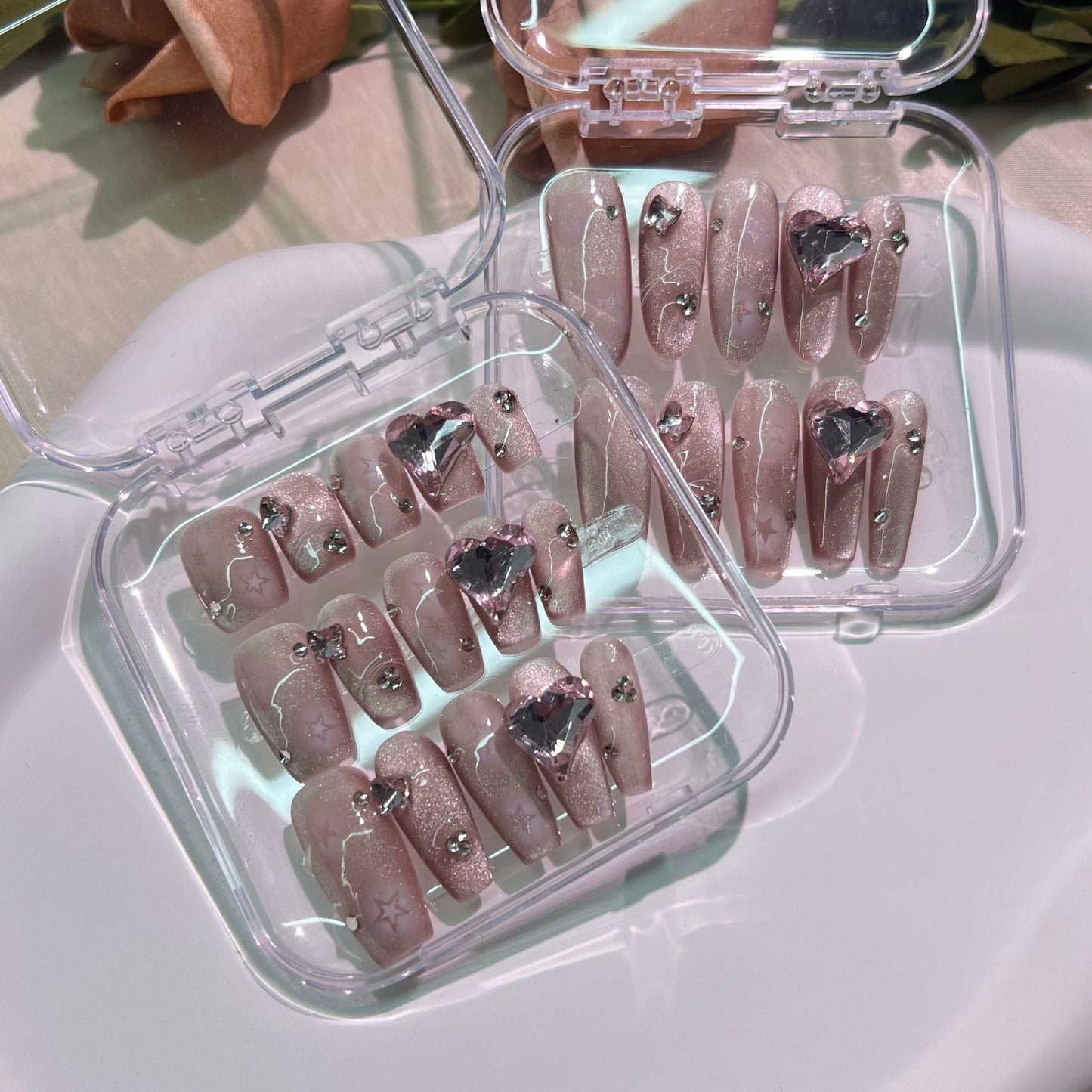 (Hand-Made Nail) XINGX Cat's Eye Long Handmade Wear Nail Pure Desire Light Luxury Autumn and Winter Style White Advanced Nail Sticker Wear Nail Handmade