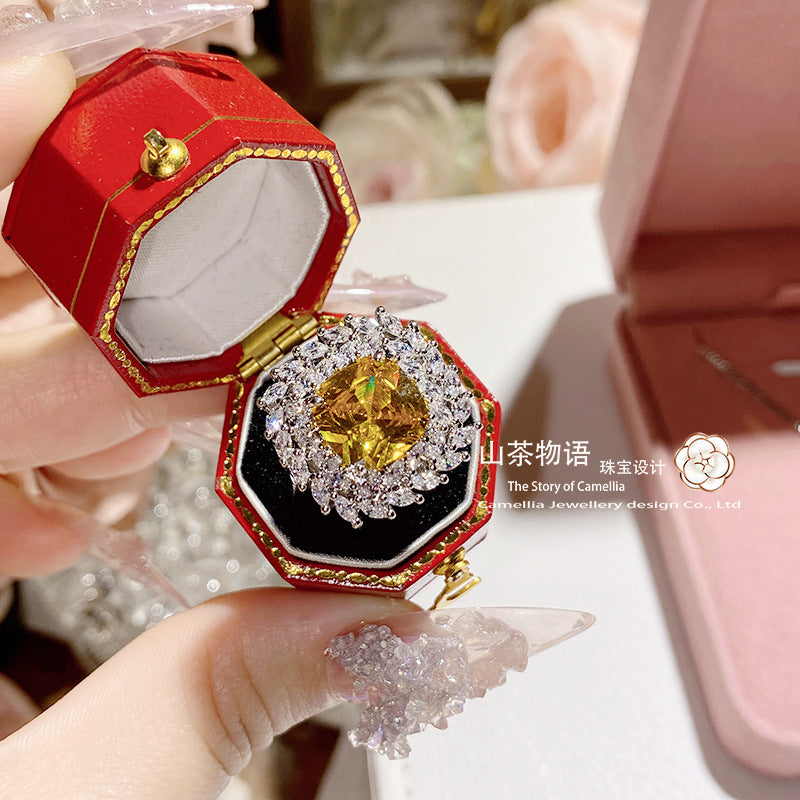 Camellia新款奢华彩宝套装 镶阿斯切金黄钻托帕蓝戒指耳钉吊坠女