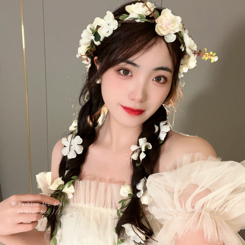 花朵枝叶流苏花环发箍时尚小众森系头箍小清新文艺气质发饰批发女