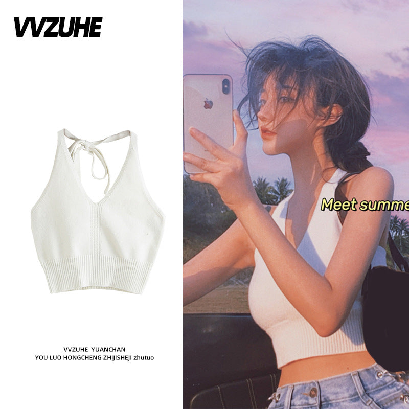 Dopamine tops Free shipping Tattoo Pink Dopamine Wear Seaside Small Suspender Female Sexy Neck Wear Vest Sweet Spicy Thai Top Spice Girl Summer