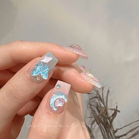 (reusable nail)Dopamine candy color aurora mocha beautiful girl dreamy stars wearing armor super cute moon stars wearing fake fingers