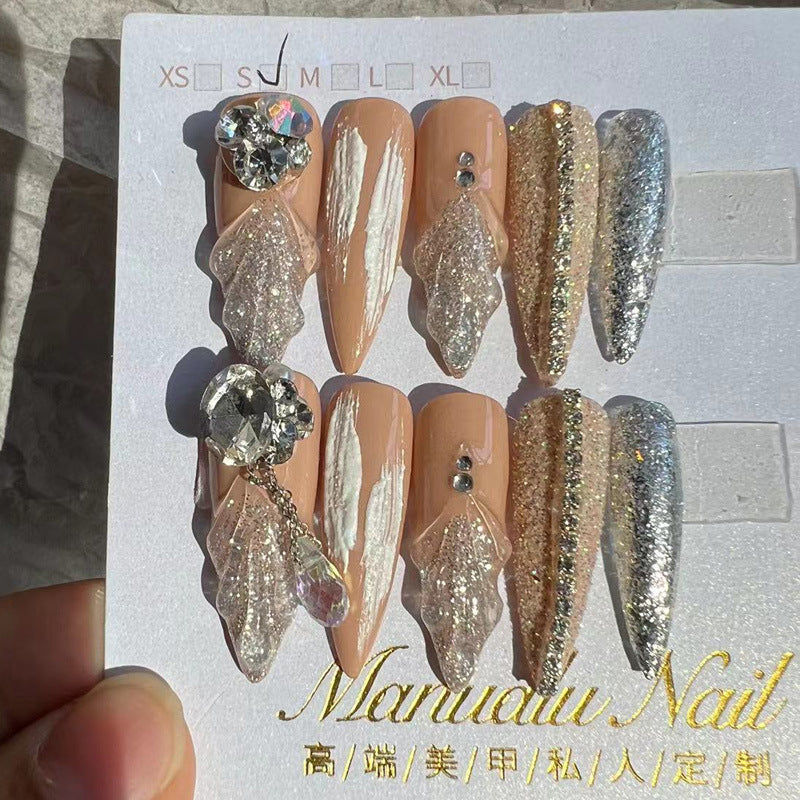 (Hand-Made Nail) Luxury Fairy Nail Art Handmade Wear Nail Crystal Ice Snow Beauty Fishtail Shell Nail Art Bridal High-Grade Disassembly