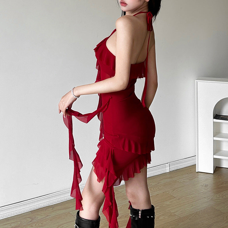 Free shipping  autumn and winter new women's clothing solid color slim-fitting high-waisted street fashion neck halter dress tops