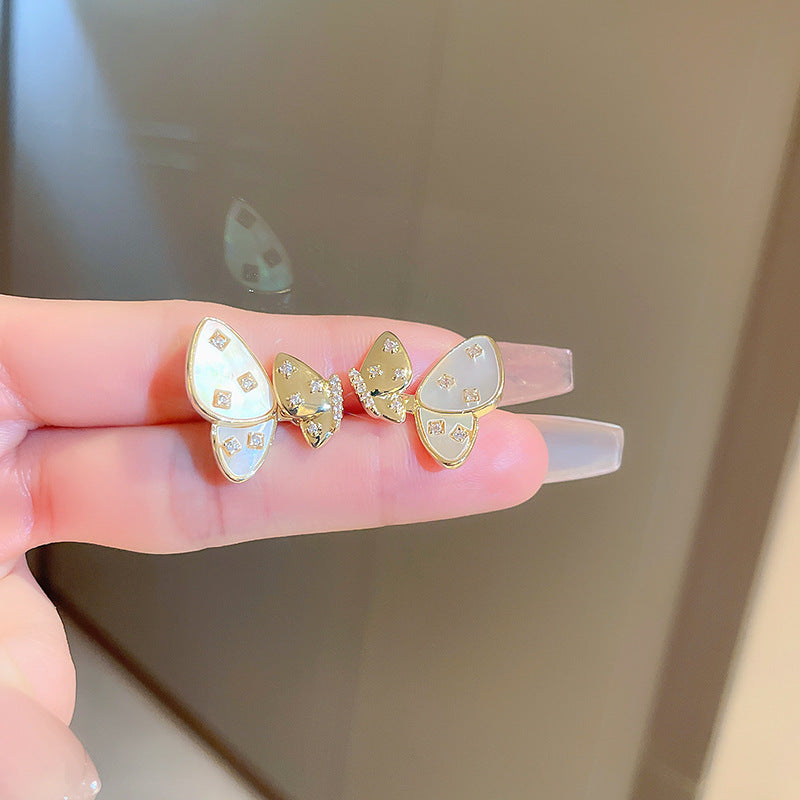 银针锆石蝴蝶耳钉 简约高级感时尚气质个性耳环 2023新款耳饰批发