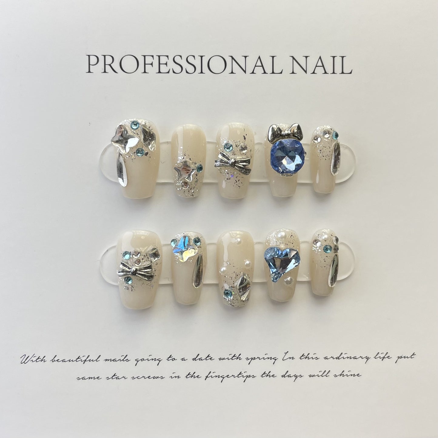 (reusable nail)初秋纯手工高级款钻球碎钻爆闪网红穿戴甲蝴蝶宝盒高品轻奢美甲