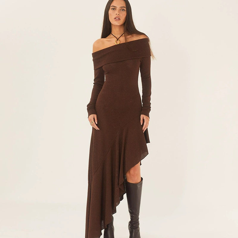 Fashion women's wear Fall 2024 New off-Shoulder Tube Top Long Sleeve Dress Hot Girl Sexy Slim Fit Slimming Hip-Wrapped Mid-Length Dress Fashion
