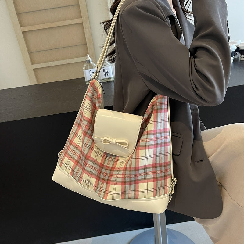 Dopamine Bag Free shipping Tattoo Dopamine plaid large-capacity bag women's 2024 new fashion shoulder bag commuter women's backpack tote bag