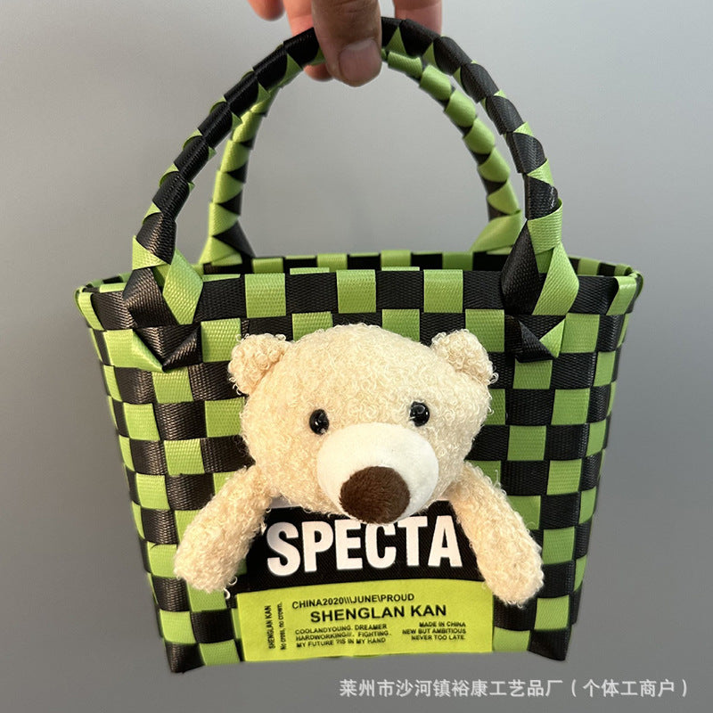 Dopamine Bag Free shipping Tattoo Cartoon dopamine plastic woven bag, trendy macaron hand-woven vegetable basket bag, cute casual seaside beach bag
