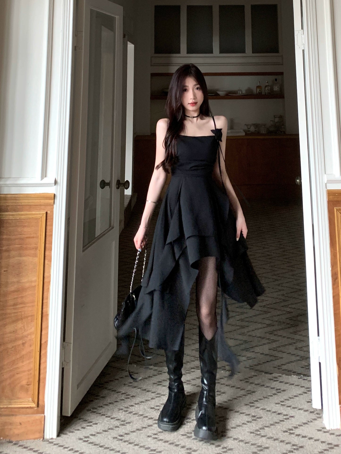 Fashion women's wear plus Size Women's Clothing Black Camisole Dress Women's Summer Sexy Skirt Plump Girls Covering Belly Thin Irregular A- line Skirt