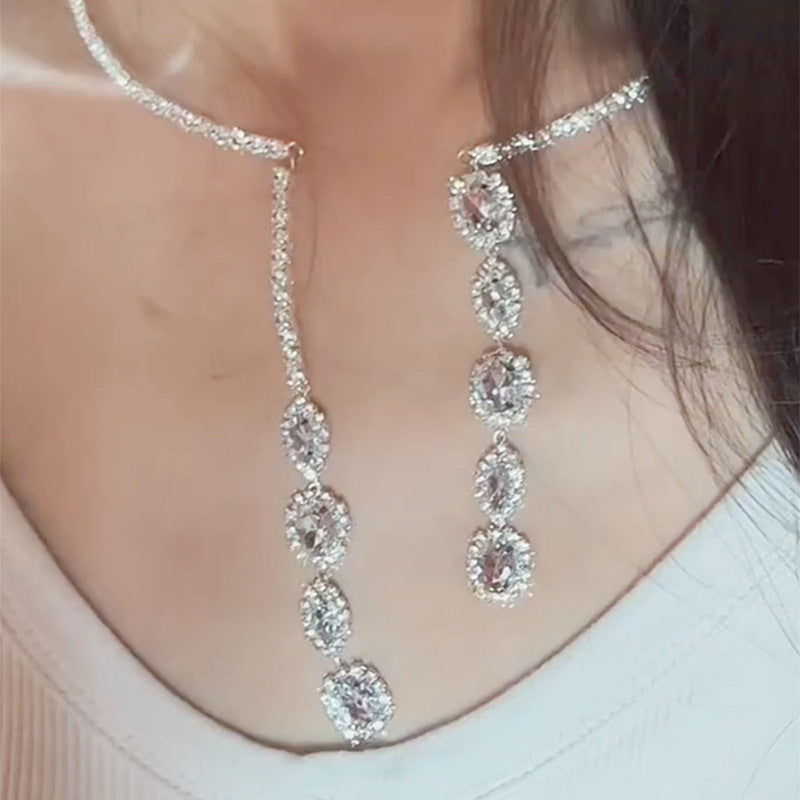 镶钻锆石水滴流苏项链小众时尚设计感项圈轻奢百搭高级感饰品批发