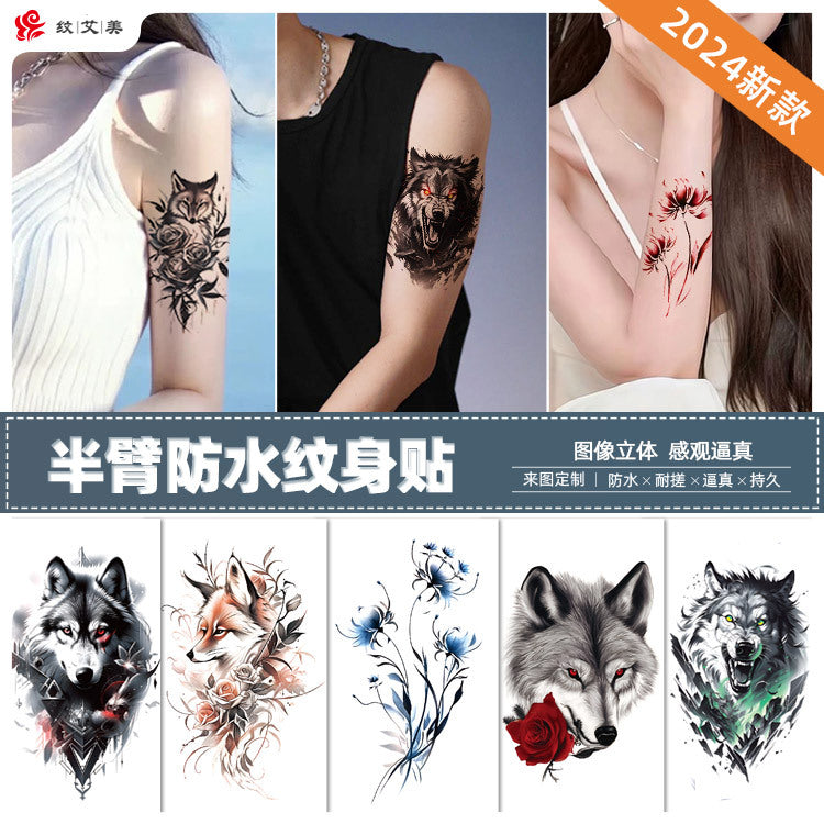 Free shipping Tattoo In Stock Wholesale Small Full Arm Tattoo Sticker Waterproof Sweatproof Animal Color Half Sleeve Arm Flower Tattoo Sticker Paper Tattoo