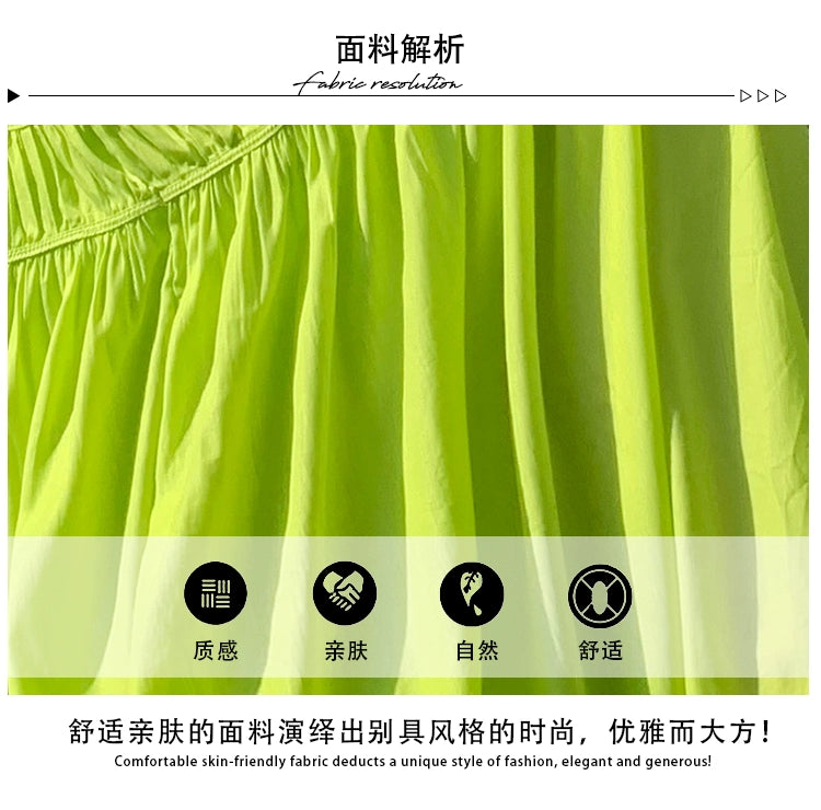 Fashion women's wear Summer Dopamine Seaside Vacation Deep V Dress Green Suspenders Ankle-Length Dress Sanya Slimming Beach Skirt Female