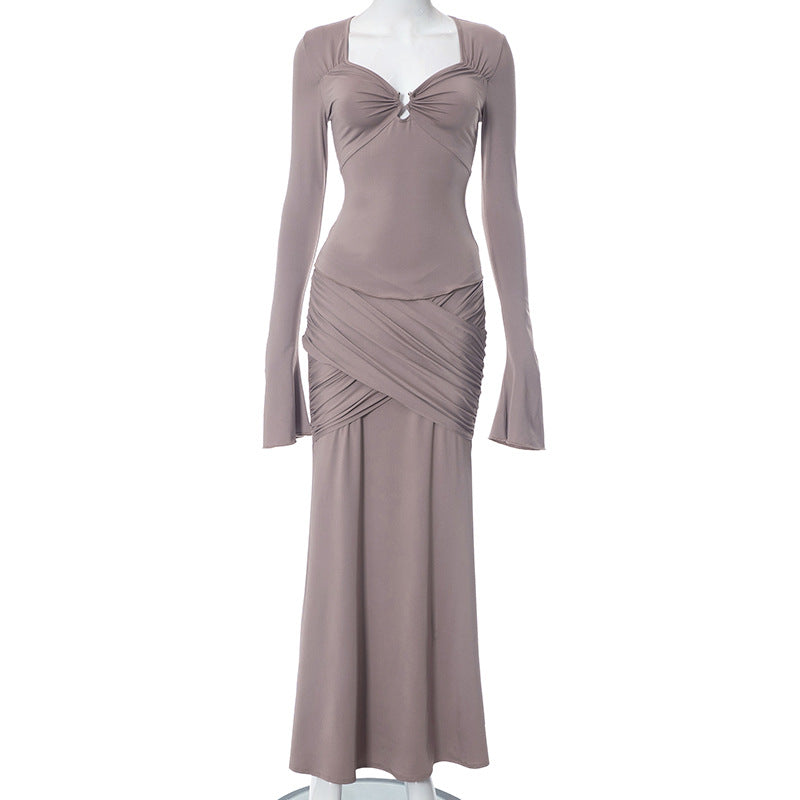 Fashion women's wear Q23st451 Lightly Mature 2024 Autumn New Adult Lady like Woman Design Hollow Metal Buckle Top and Skirt Two-Piece Set