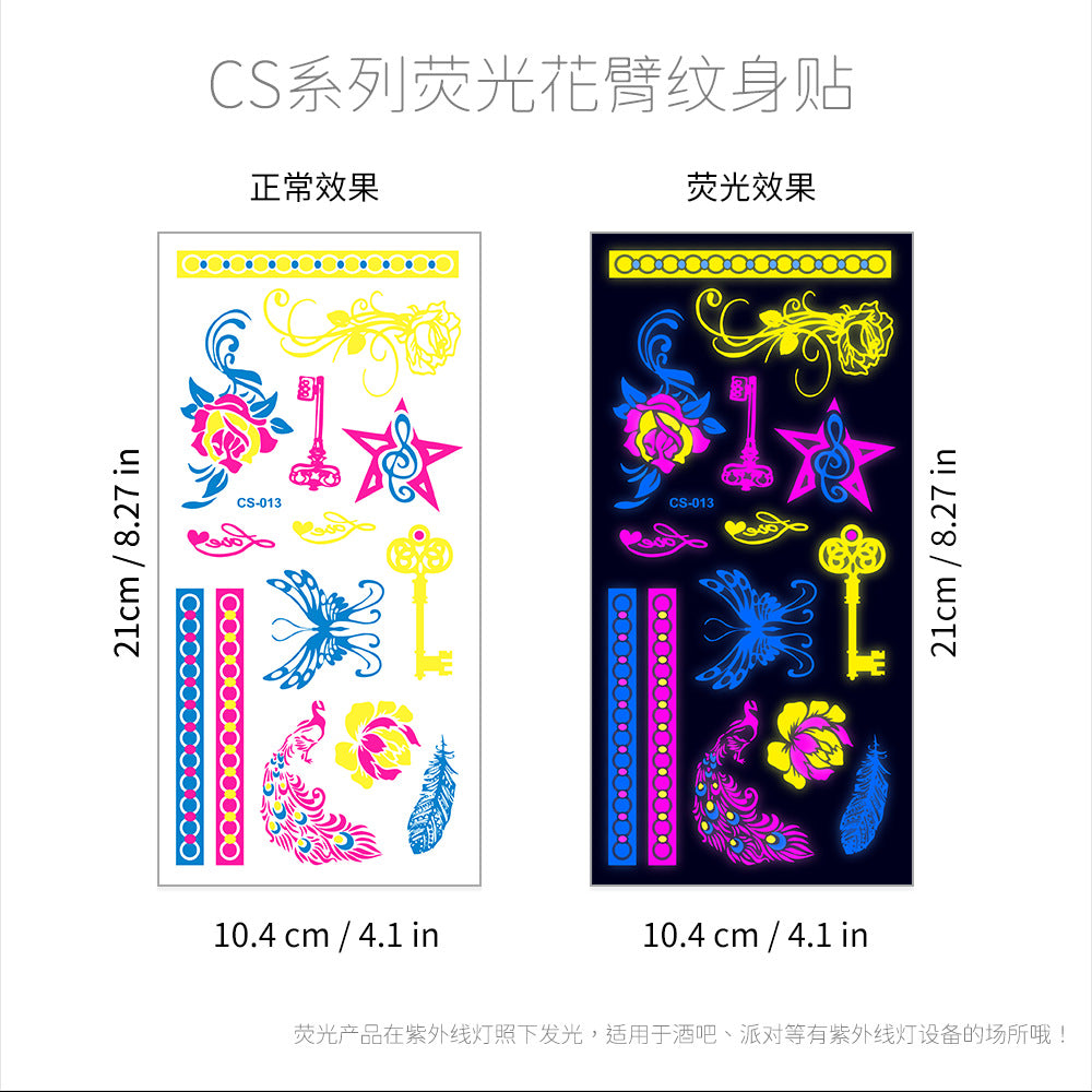 Free shipping Tattoo Hot Selling European and American Hot Creative Fluorescent Flower Arm Tattoo Sticker Face Pasters Waterproof Music Festival Arm Tattoo Sticker Paper in Stock