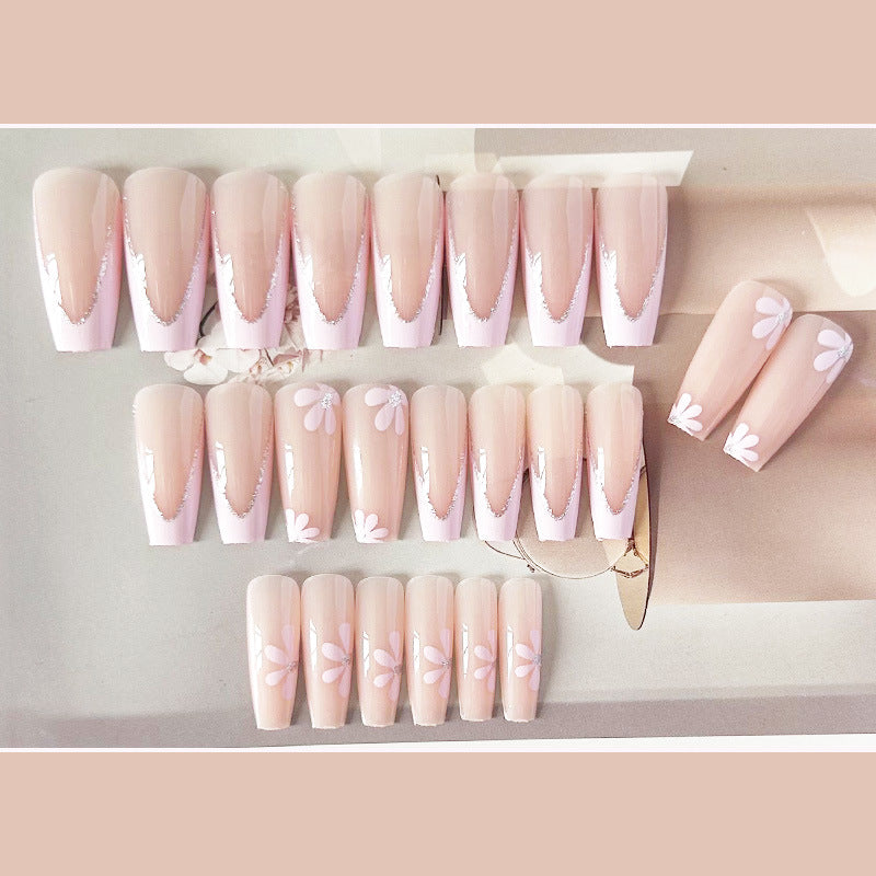 法式花瓣穿戴甲裸色nails 花朵跨境美甲片外贸假指甲长甲美甲贴片