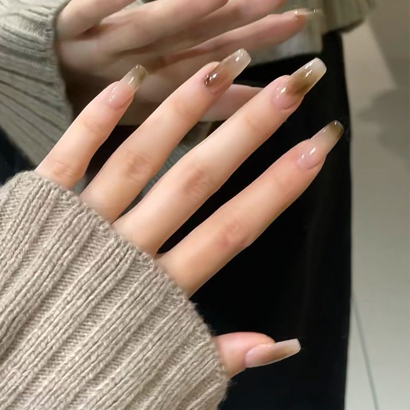 美拉德晕染穿戴甲秋冬指甲贴片渐变美甲片抖音同款假指甲美甲成品