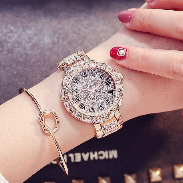 Fashion women's watchForeign Trade Starry Rhinestone Women's Bracelet Watch Women's Korean-Style Diamond-Embedded Roman Scale Alloy Steel Chain Women's Watch
