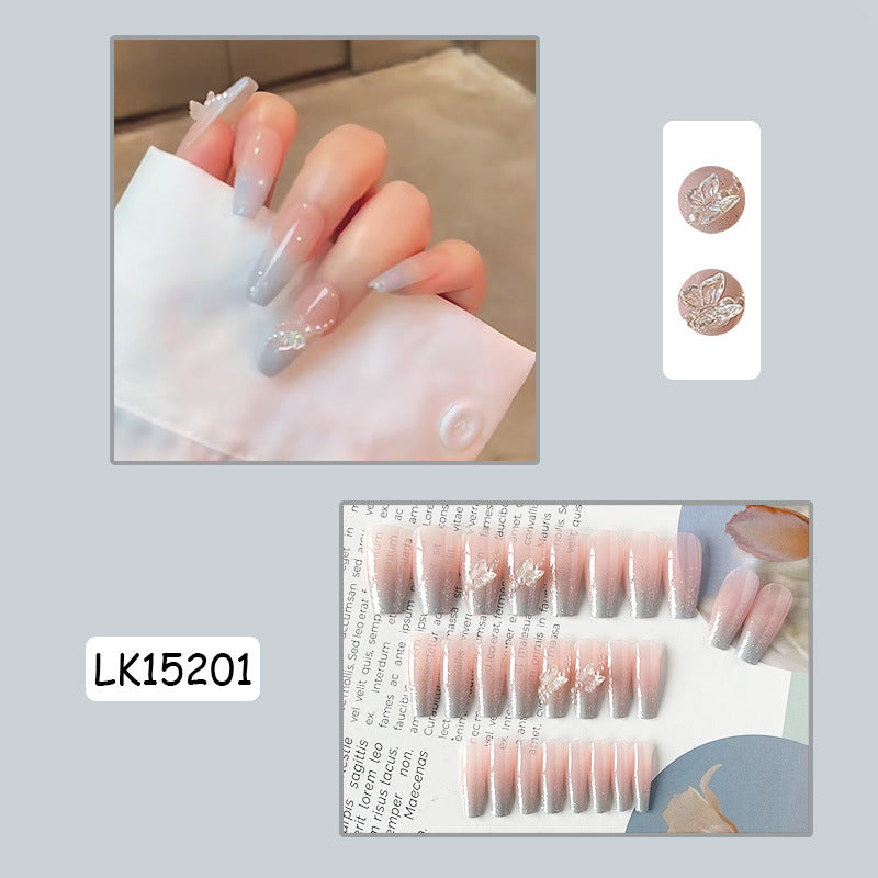 海风蝴蝶穿戴甲温柔指甲贴片珍珠美甲片渐变假指甲轻奢风美甲贴片