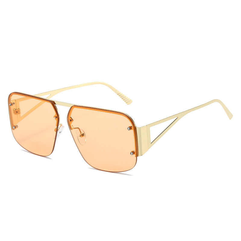 Women's fashion glasses 2024亚马逊热款时尚飞行员太阳镜 欧美复古窗帘半框百搭方形墨镜