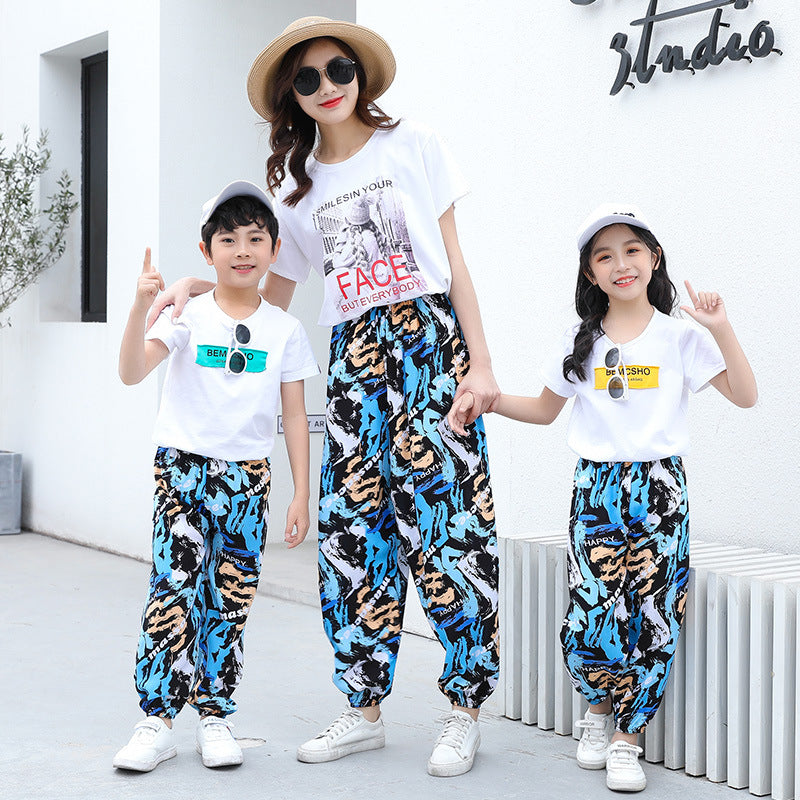 Free shipping   Summer women's mosquito pants made of cotton Thin bloomers for boys and girls Family pants Middle and small children Pajama pants