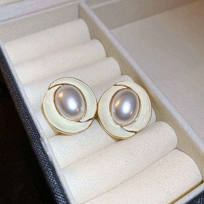 中古vintage耳环 925银针滴油花朵几何耳钉法式复古时尚气质耳饰
