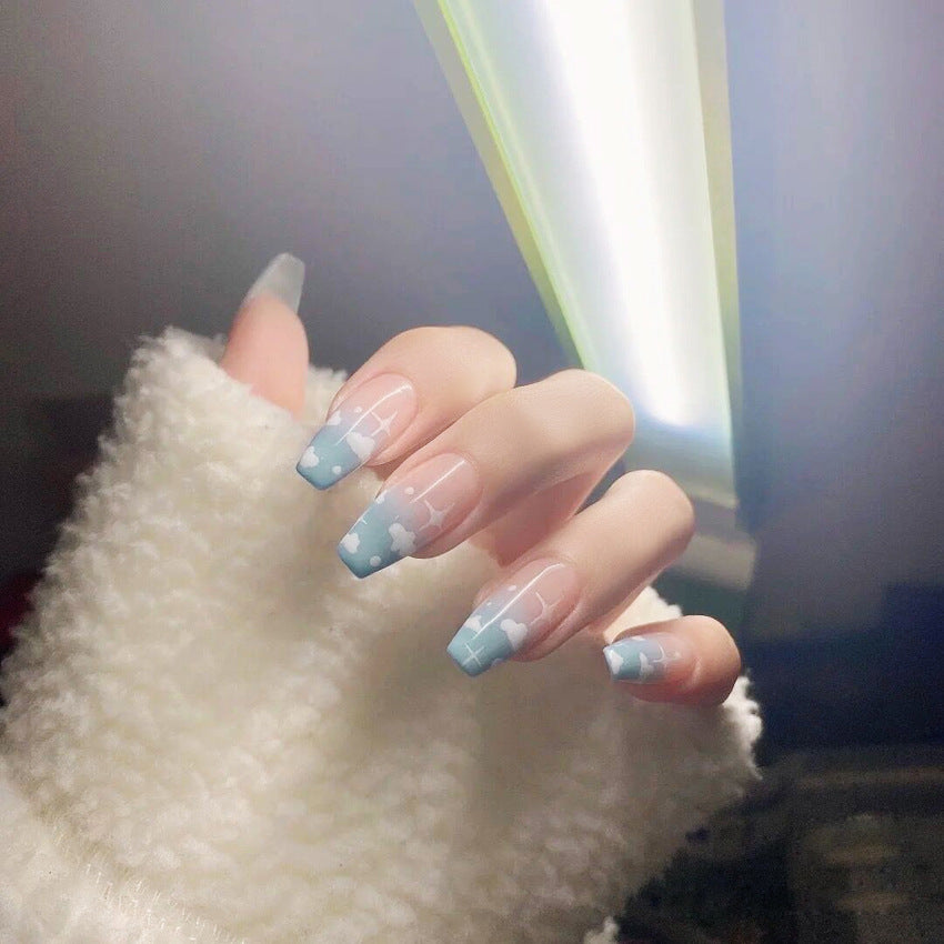 Fashion  nail Wear Armor Nail Stickers Nail Patch Fake Nails Removable White Clouds Nail Tip Nail Sticker X9
