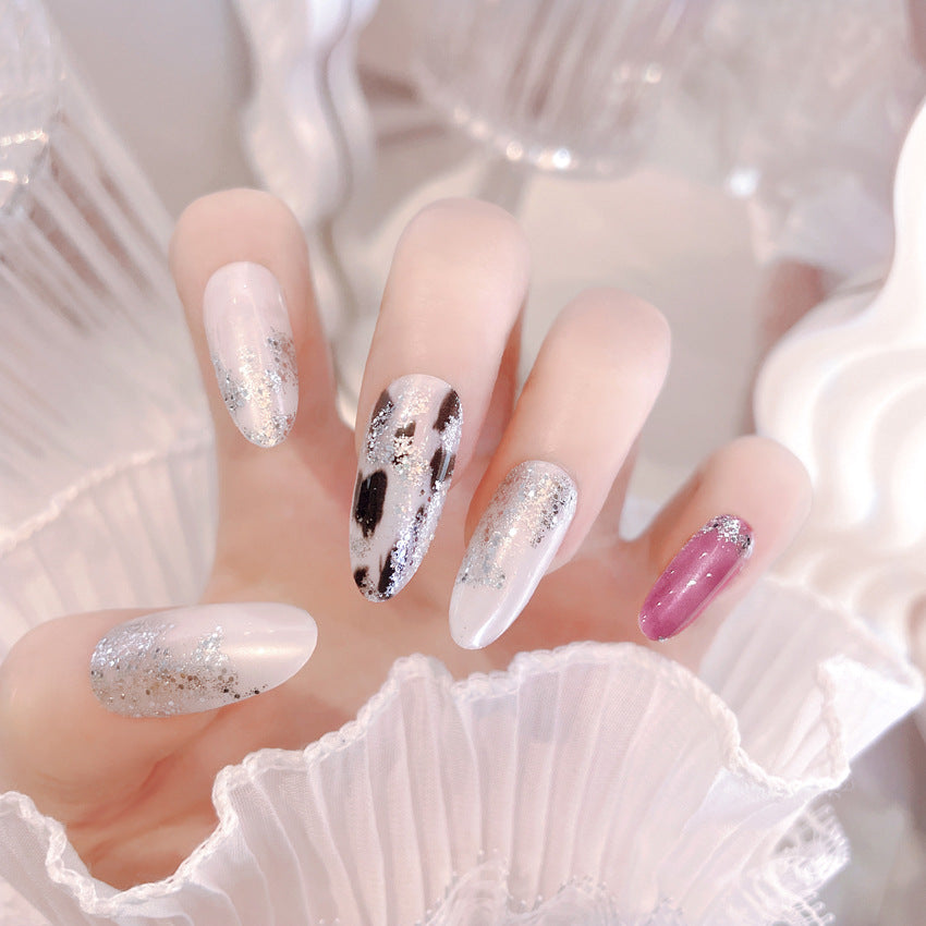 Fashion  nail European and American Wear Nail Polish Gradient Milky White Blooming Shimmering Powder Sequins Wear Nail Wearable Nail Patch A63