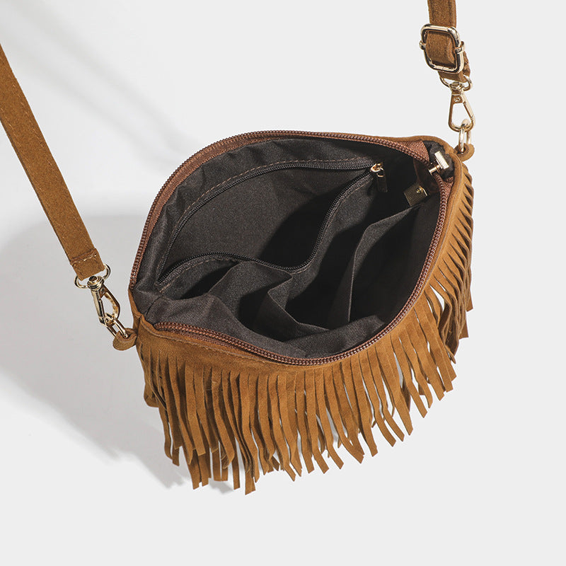Dopamine Bag Free shipping Tattoo Shenglan leather goods cross-border Amazon American new matte tassel retro saddle bag dopamine wear messenger bag