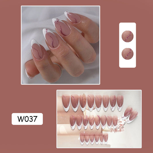 粉闪法式穿戴甲欧美nails 跨境美甲片外贸假指甲长尖甲型美甲贴片