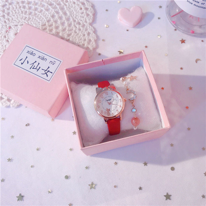 Fashion women's watchChildren's Watch Waterproof Drop-Resistant Girls Primary and Secondary School Students Korean Cute Girl Pointer Cartoon Quartz Watch