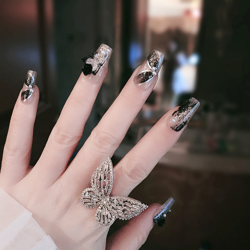 Fashion  nail Pure Desire Fake Nail Patch Black Pansy Finished Nail Beauty False Nails Removable Nail Tip Wear Nail X104