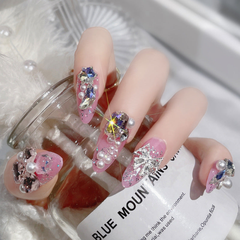 Fashion  nail New Rhinestone Manicure Wear Nail Ins Advanced Pure Desire Wind Nail Patch Wear Nail Diamond Nail Stickers U2