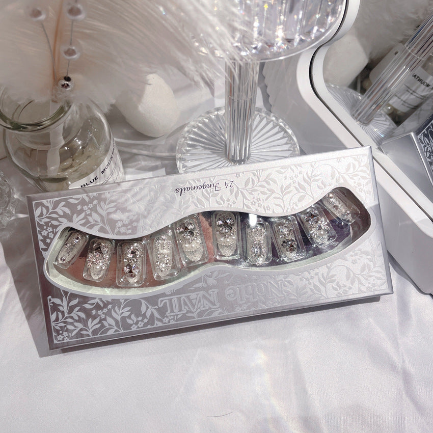 Fashion  nail Wear Nail Finished Manicure 24 Pieces Boxed Fake Nails Wholesale Shining Gem Bride Nail Stickers U36