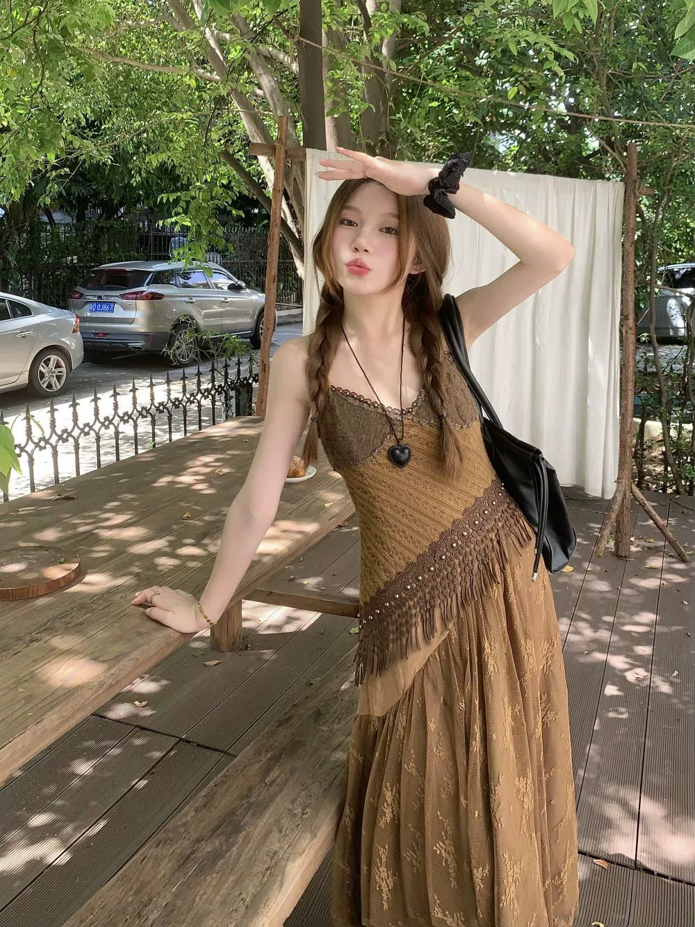 Fashion women's wear New Chinese Retro Heavy Industry Color Matching Sling Dress Female Spring 2024 New Holiday Slimming Elegant Long Dress