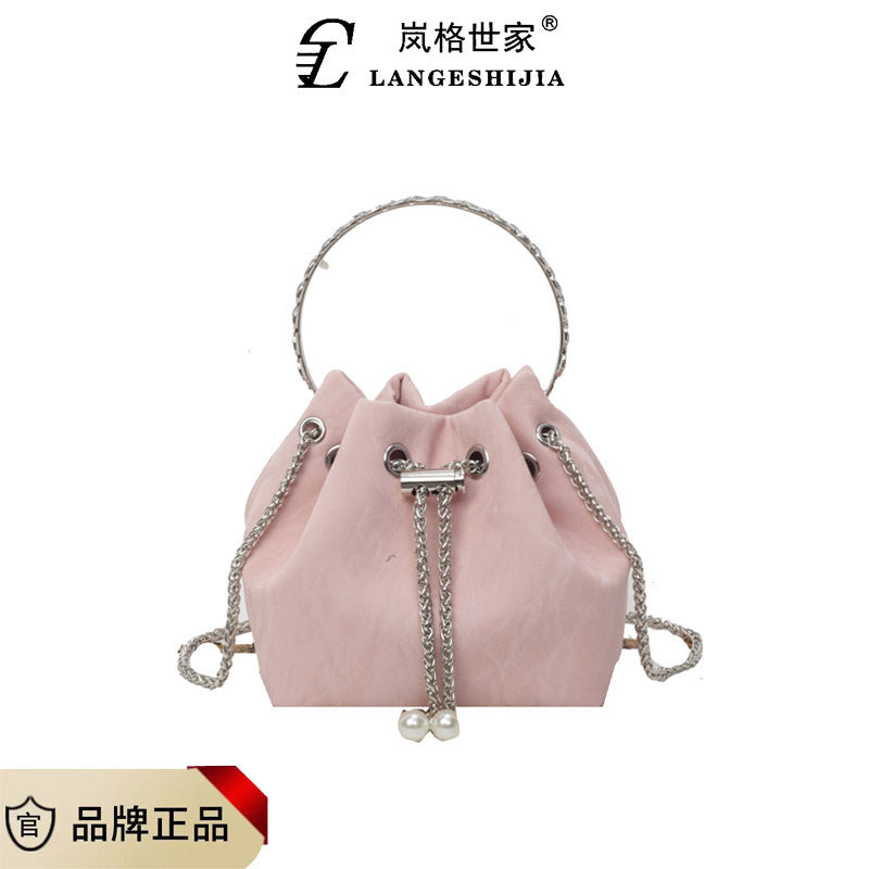 Dopamine Bag Free shipping Tattoo 2024 New Popular Bucket Bag Portable Folded Mobile Phone Bag Niche Dopamine Soft Leather Chain Lucky Bag