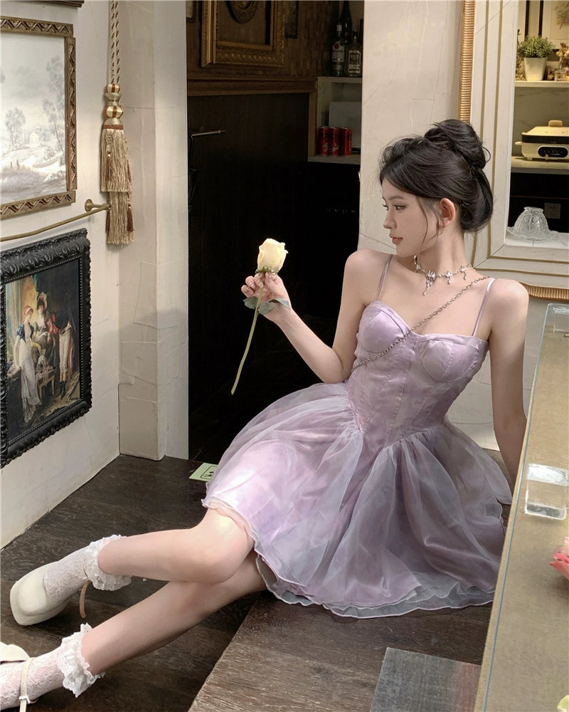 Fashion women's wear Tea Break French Style Fishbone Sling Dress Fairy Birthday Dinner Suit Disney Princess on the Run Bubble Skirt