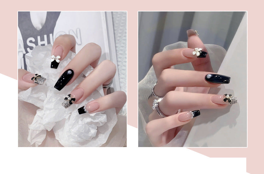Fashion  nail Autumn and Winter Classic Style Minimalist Bowknot Finished Nail Beauty Wear Fake Nails Removable Nail Tip Wear Armor X97