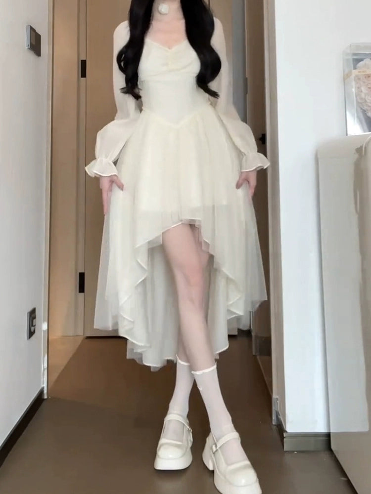 Fashion women's wear Small White Dress Female 2024 New Early Spring Wear Tea Break French Fairy First Love Princess Long Dress