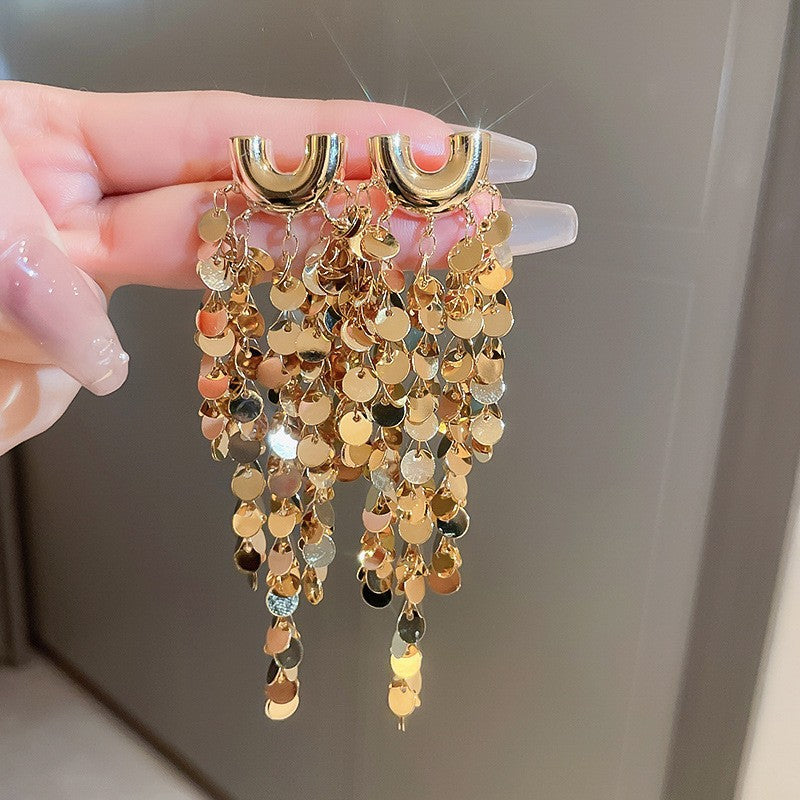 925银针金属流苏耳环欧美时尚设计感耳钉耳坠个性简约耳饰批发女
