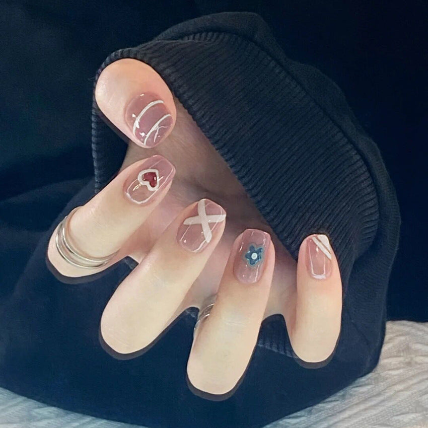 Fashion  nail Wearable Nail Sticker Short Cute Wear Nail Polish Nail Shaped Piece Removable Nail Patch Finished Product Y19