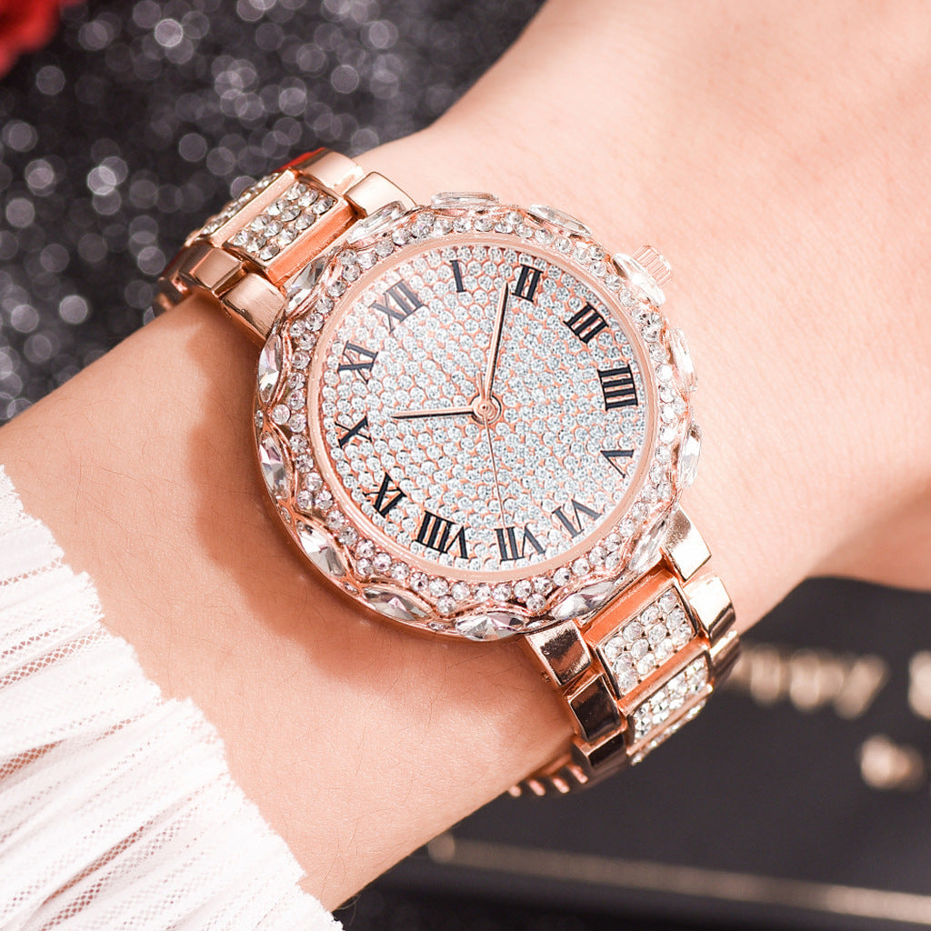 Fashion women's watchForeign Trade Starry Rhinestone Women's Bracelet Watch Women's Korean-Style Diamond-Embedded Roman Scale Alloy Steel Chain Women's Watch