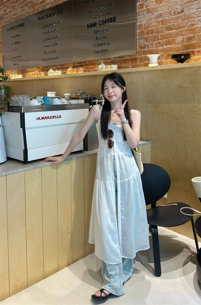 Fashion women's wear New American Style Bandage Dress Atmosphere Girls' Summer 2024 Mid-Length White High-End Beach Vest Dress