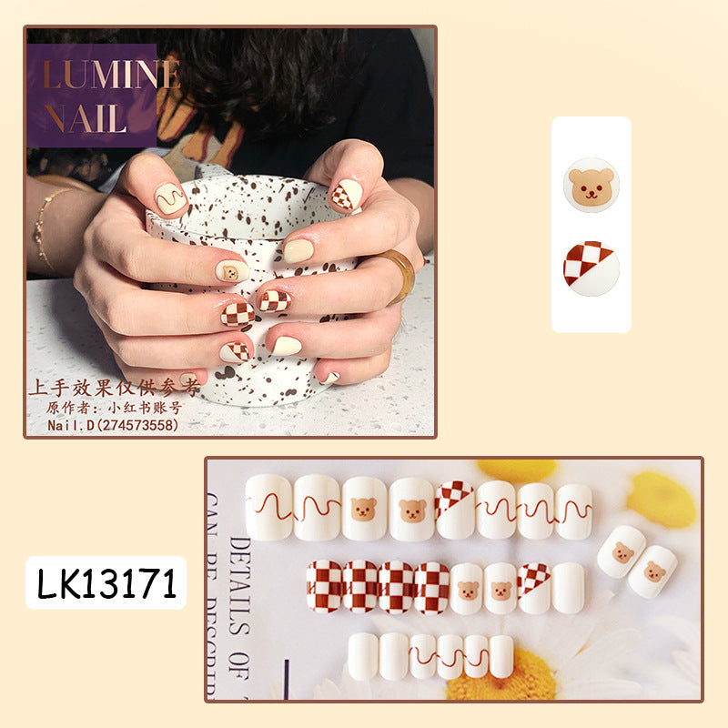 腮红晕染穿戴甲棋盘格菱格指甲贴片美甲贴片假指甲片穿戴美甲成品