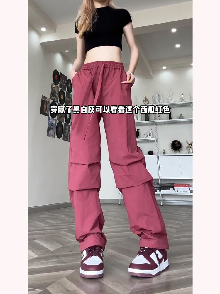 Free shipping  quick-drying pants casual pants female paratrooper pants thin straight-leg pants drape purple dopamine cargo pants