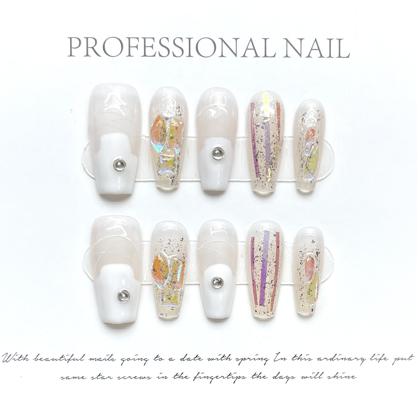 (reusable nail)"Hand-made real shot" blue mine cat's eye hand-worn nail stickers long white advanced detachable.