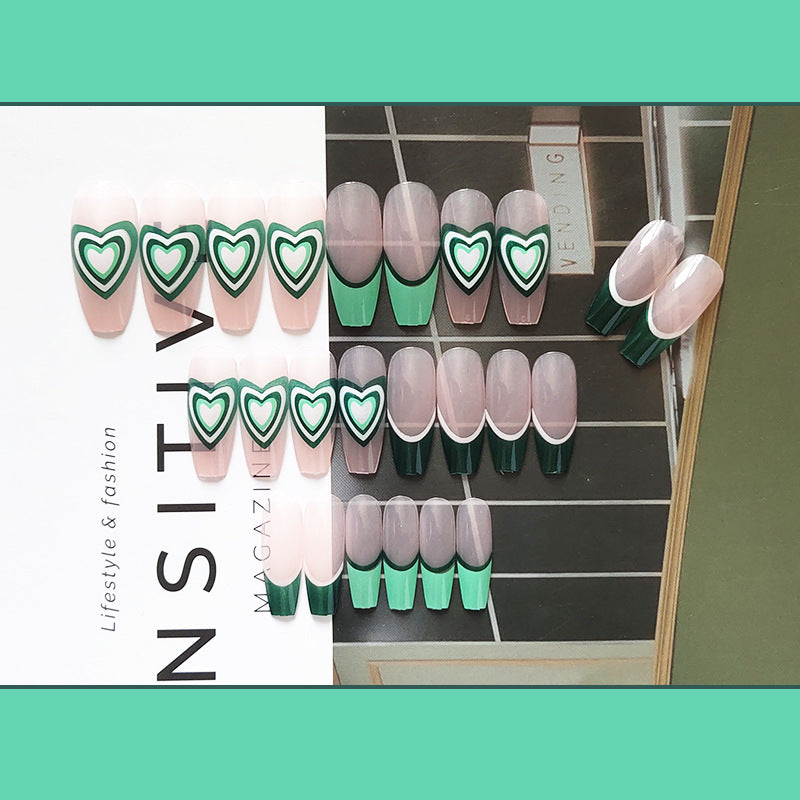 薄荷绿爱心穿戴甲法式美甲贴片欧美甲片 nails 跨境美甲 甲片批发