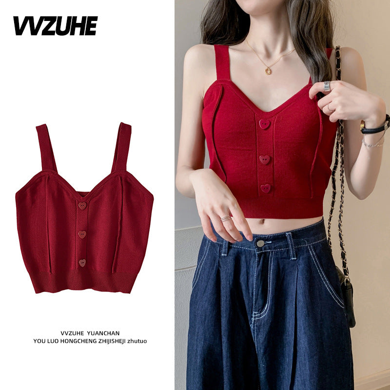 Dopamine tops Free shipping Tattoo Pink Dopamine Wear Seaside Small Suspender Female Sexy Neck Wear Vest Sweet Spicy Thai Top Spice Girl Summer